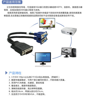 【59針DVI轉(zhuǎn)雙VGA線. 59針轉(zhuǎn)2 VGA線 DVI顯卡轉(zhuǎn)換線.顯卡轉(zhuǎn)接線】價(jià)格,廠家,圖片,數(shù)據(jù)線、接口連接線,深圳市贊國科技-